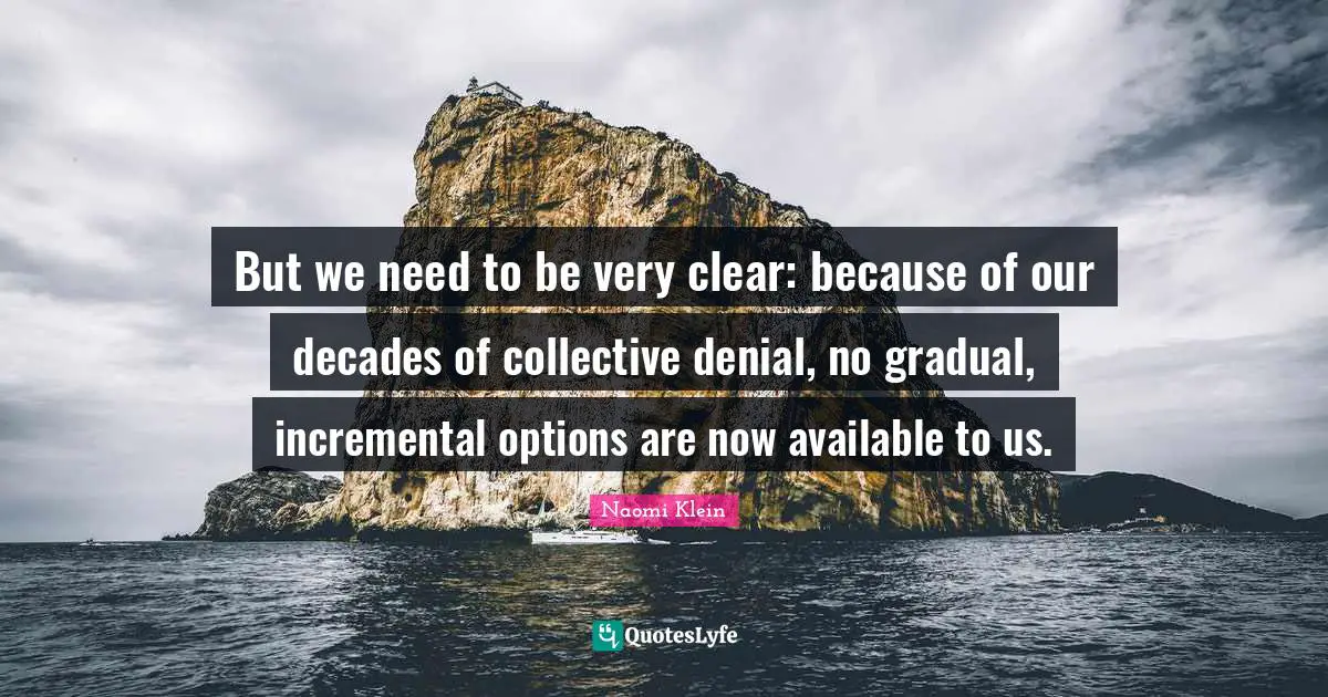 But we need to be very clear: because of our decades of collective denial, no gradual, incremental options are now available to us.