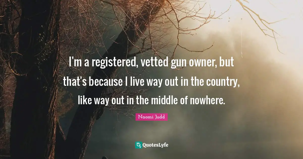 I'm a registered, vetted gun owner, but that's because I live way out in the country, like way out in the middle of nowhere.