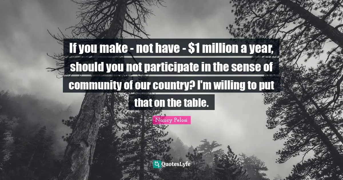 If you make - not have - $1 million a year, should you not participate in the sense of community of our country? I'm willing to put that on the table.
