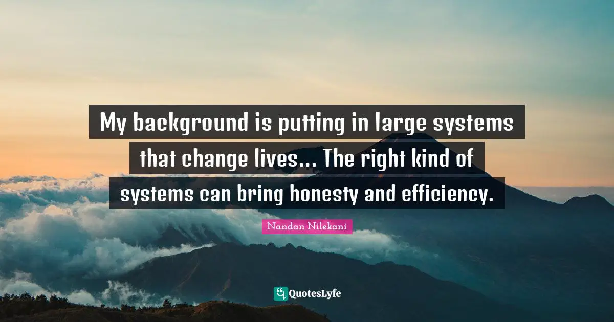 My background is putting in large systems that change lives... The right kind of systems can bring honesty and efficiency.