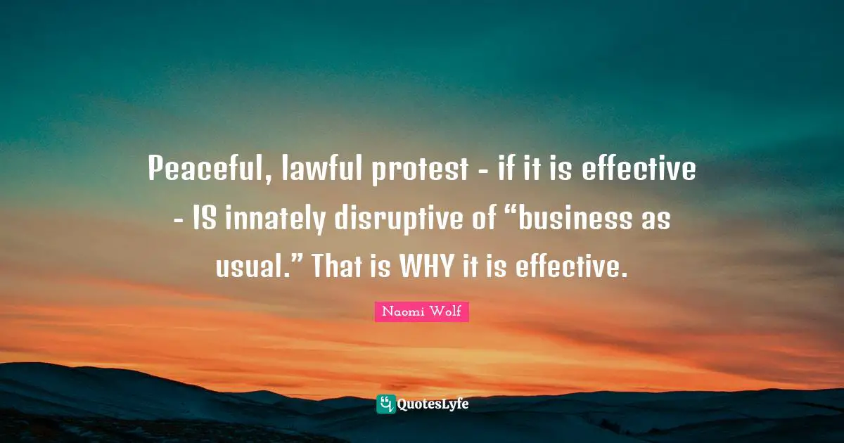 Disruptive Quotes: "Peaceful, lawful protest - if it is effective - IS innately disruptive of “business as usual.” That is WHY it is effective."