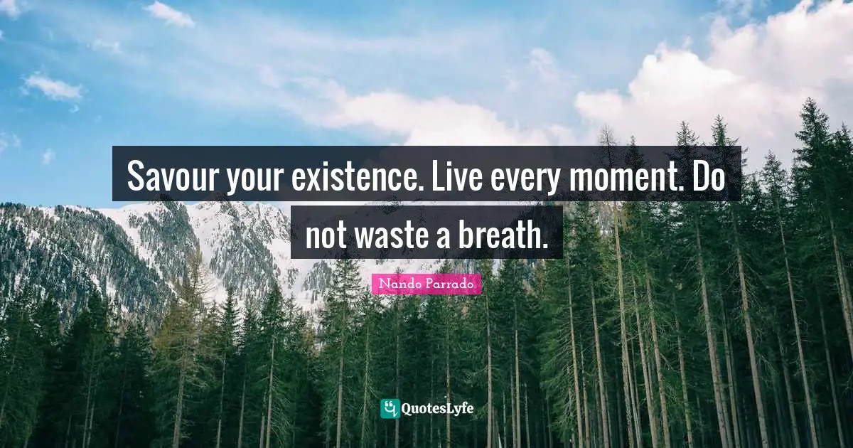 Savour your existence. Live every moment. Do not waste a breath.