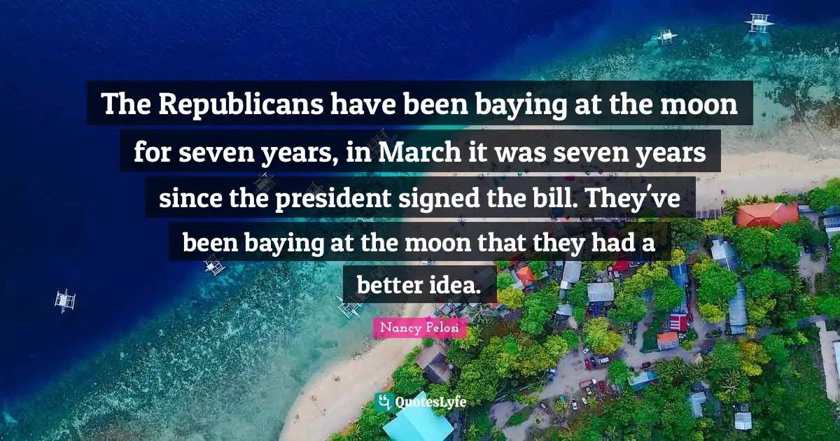 The Republicans have been baying at the moon for seven years, in March it was seven years since the president signed the bill. They've been baying at the moon that they had a better idea.