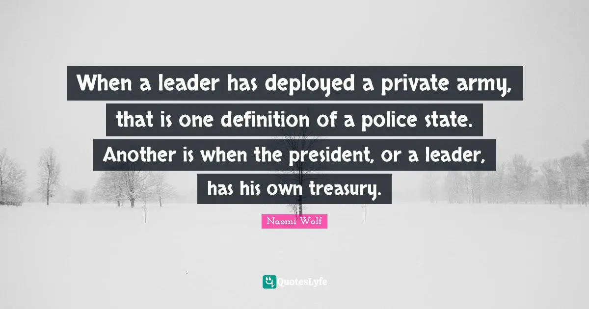 When a leader has deployed a private army, that is one definition of a police state. Another is when the president, or a leader, has his own treasury.