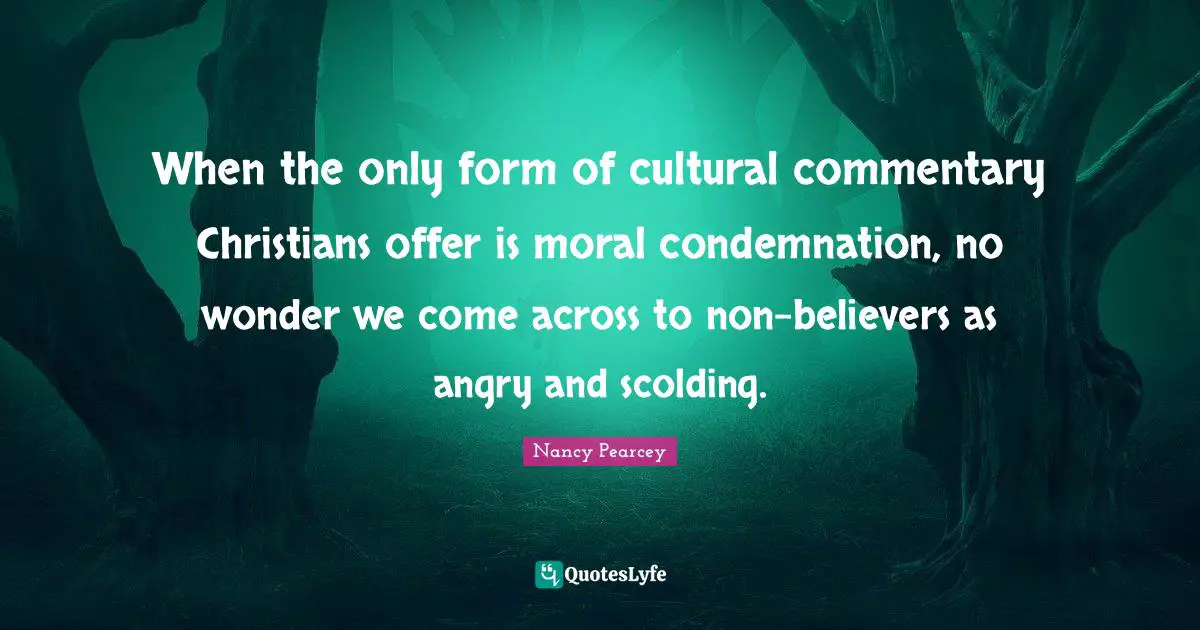 When the only form of cultural commentary Christians offer is moral condemnation, no wonder we come across to non-believers as angry and scolding.
