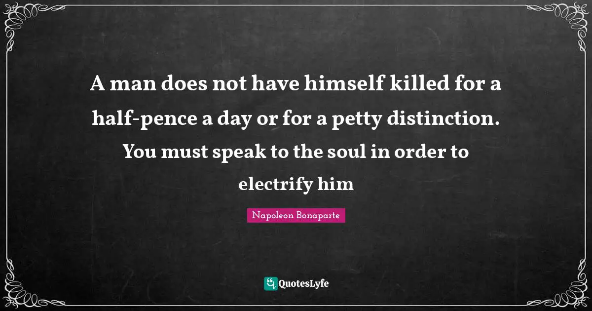 A man does not have himself killed for a half-pence a day or for a petty distinction. You must speak to the soul in order to electrify him