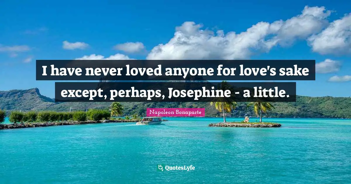 I have never loved anyone for love's sake except, perhaps, Josephine - a little.