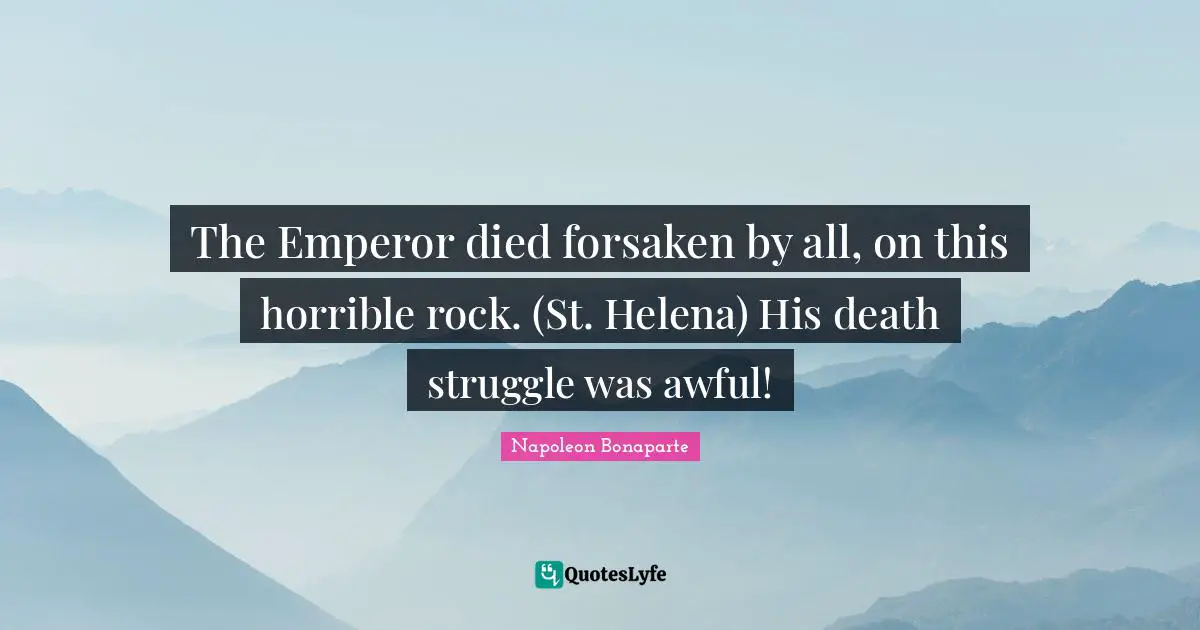 The Emperor died forsaken by all, on this horrible rock. (St. Helena) His death struggle was awful!
