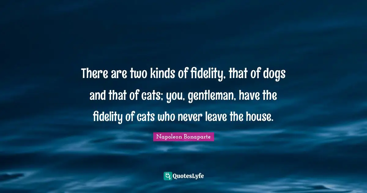 There are two kinds of fidelity, that of dogs and that of cats; you, gentleman, have the fidelity of cats who never leave the house.