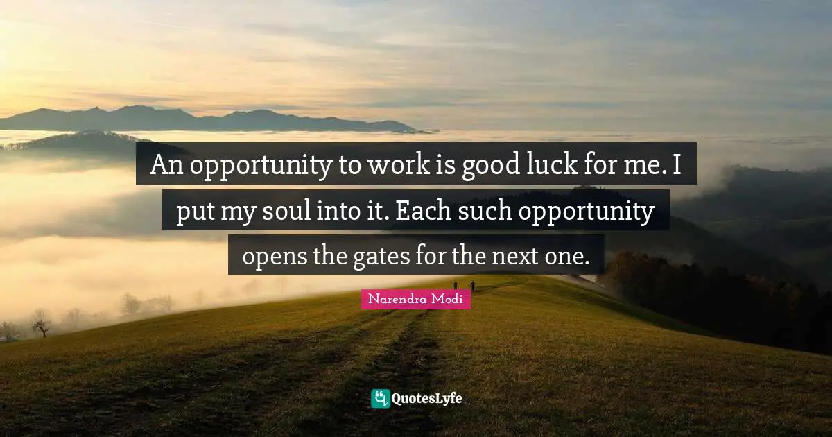 An opportunity to work is good luck for me. I put my soul into it. Each such opportunity opens the gates for the next one.