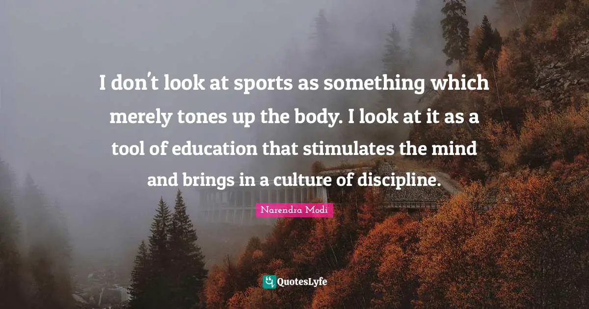 I don't look at sports as something which merely tones up the body. I look at it as a tool of education that stimulates the mind and brings in a culture of discipline.