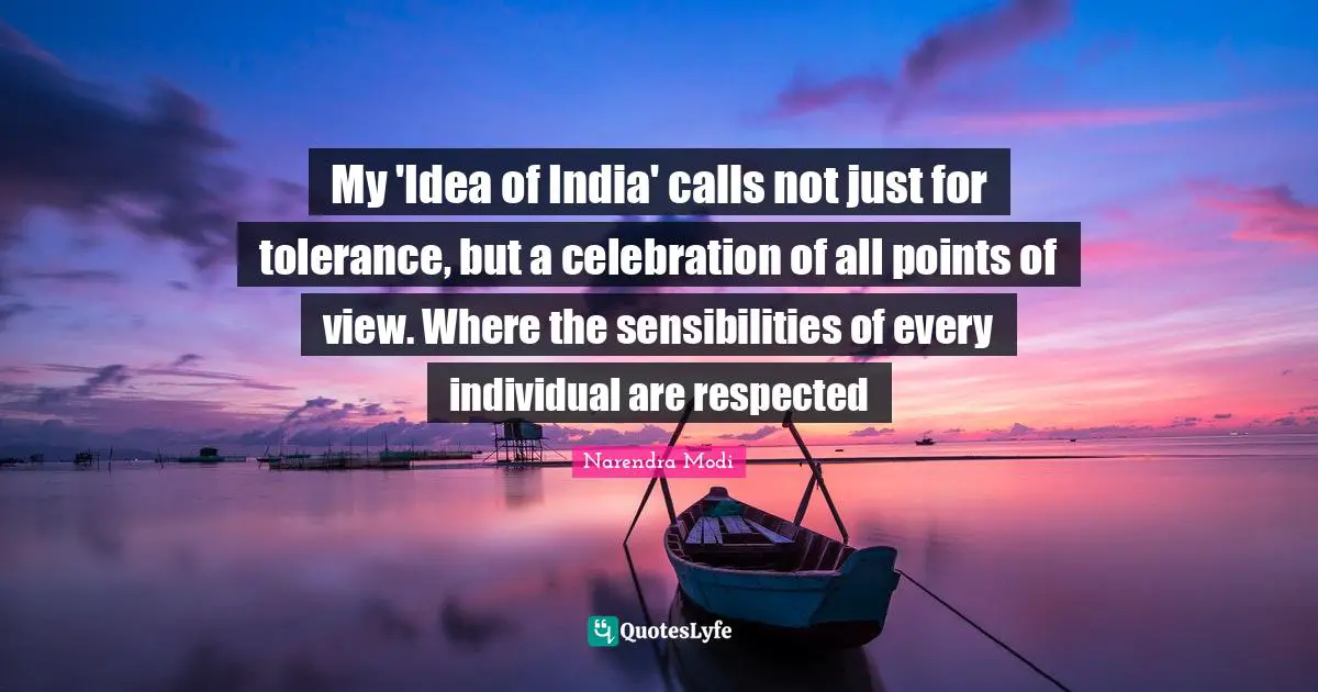 My 'Idea of India' calls not just for tolerance, but a celebration of all points of view. Where the sensibilities of every individual are respected