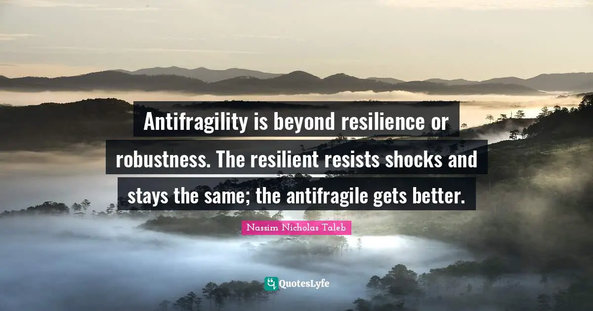 Antifragility is beyond resilience or robustness. The resilient resists shocks and stays the same; the antifragile gets better.