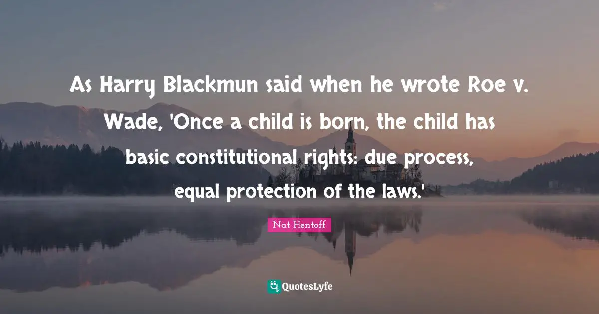 As Harry Blackmun said when he wrote Roe v. Wade, 'Once a child is born, the child has basic constitutional rights: due process, equal protection of the laws.'