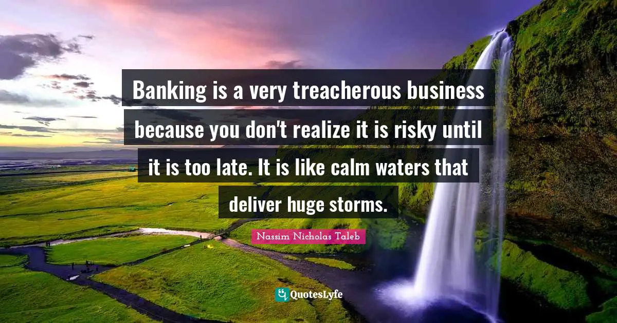 Treacherous Quotes: "Banking is a very treacherous business because you don't realize it is risky until it is too late. It is like calm waters that deliver huge storms."
