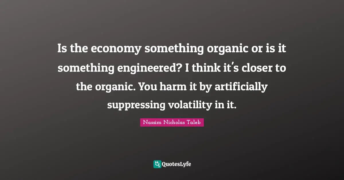 Is the economy something organic or is it something engineered? I think it's closer to the organic. You harm it by artificially suppressing volatility in it.