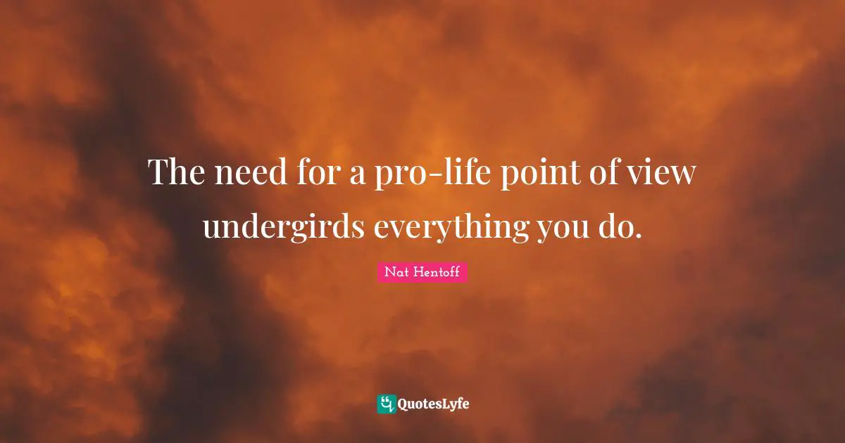 The need for a pro-life point of view undergirds everything you do.