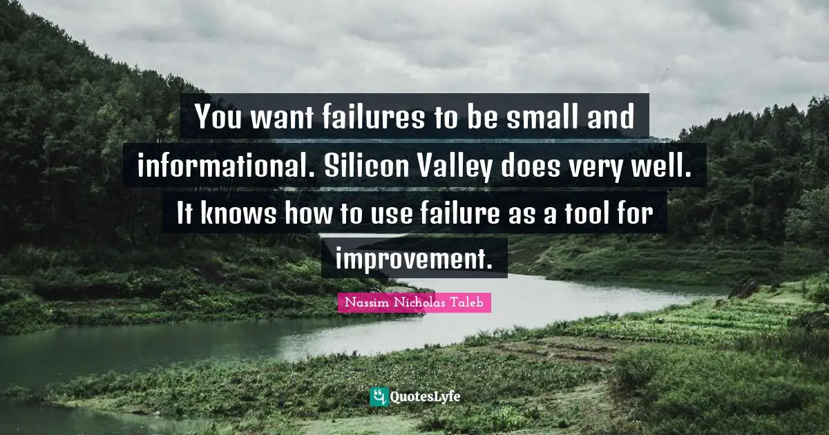 You want failures to be small and informational. Silicon Valley does very well. It knows how to use failure as a tool for improvement.