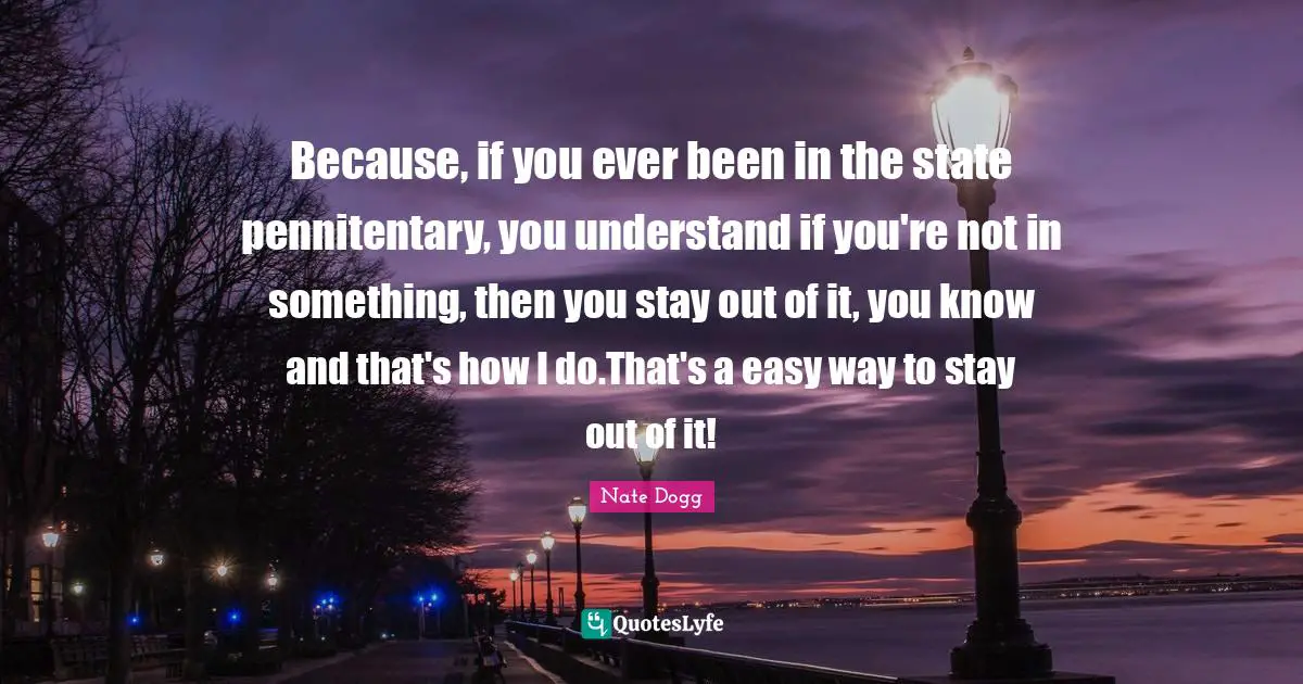 Easy Way Quotes: "Because, if you ever been in the state pennitentary, you understand if you're not in something, then you stay out of it, you know and that's how I do.That's a easy way to stay out of it!"