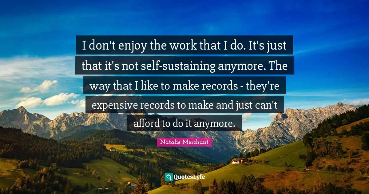 I don't enjoy the work that I do. It's just that it's not self-sustaining anymore. The way that I like to make records - they're expensive records to make and just can't afford to do it anymore.
