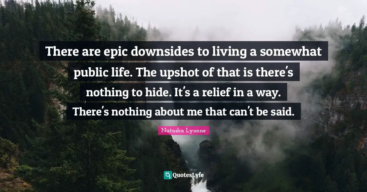 There are epic downsides to living a somewhat public life. The upshot of that is there's nothing to hide. It's a relief in a way. There's nothing about me that can't be said.