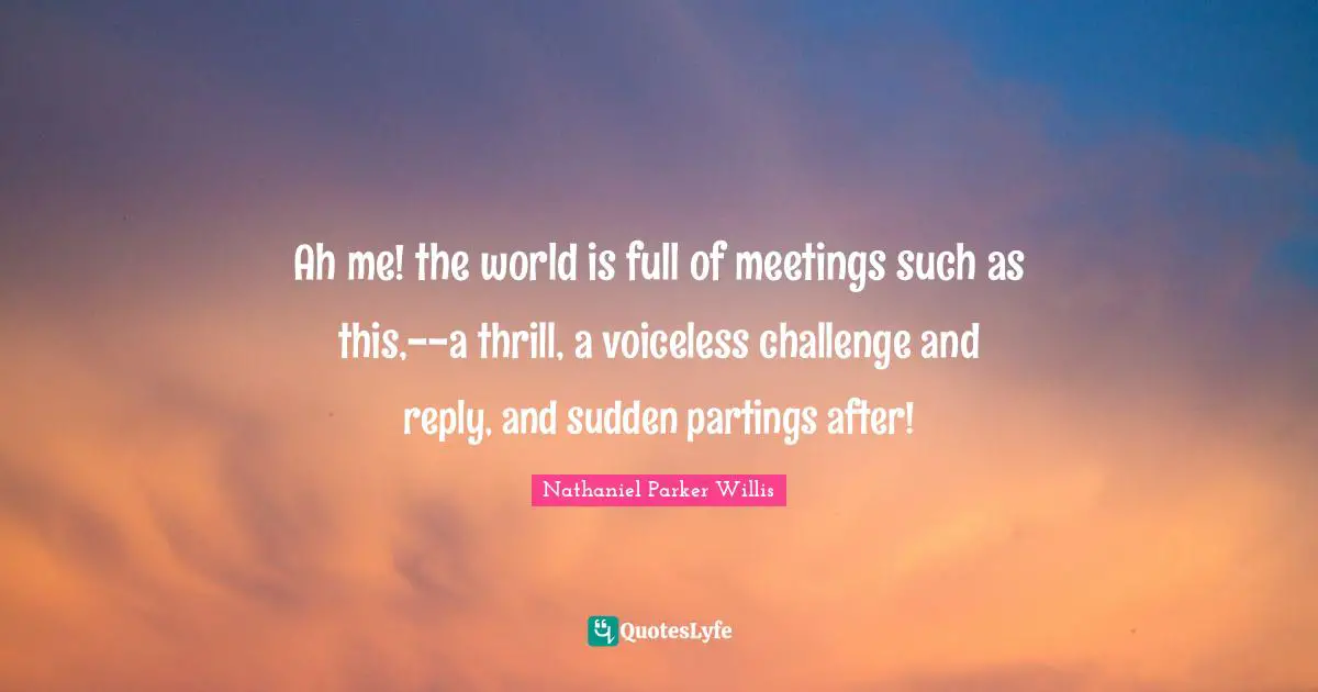 Ah me! the world is full of meetings such as this,--a thrill, a voiceless challenge and reply, and sudden partings after!