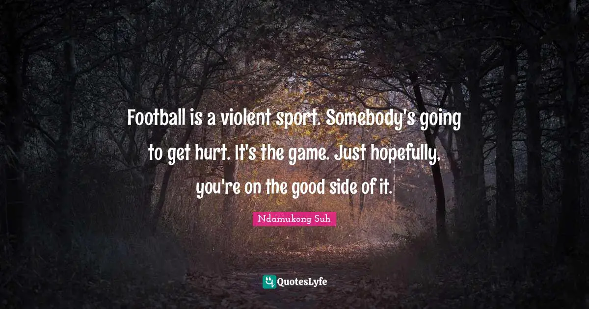 Football is a violent sport. Somebody's going to get hurt. It's the game. Just hopefully, you're on the good side of it.
