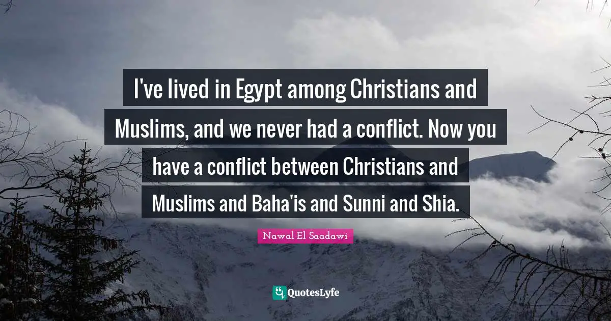 I've lived in Egypt among Christians and Muslims, and we never had a conflict. Now you have a conflict between Christians and Muslims and Baha'is and Sunni and Shia.