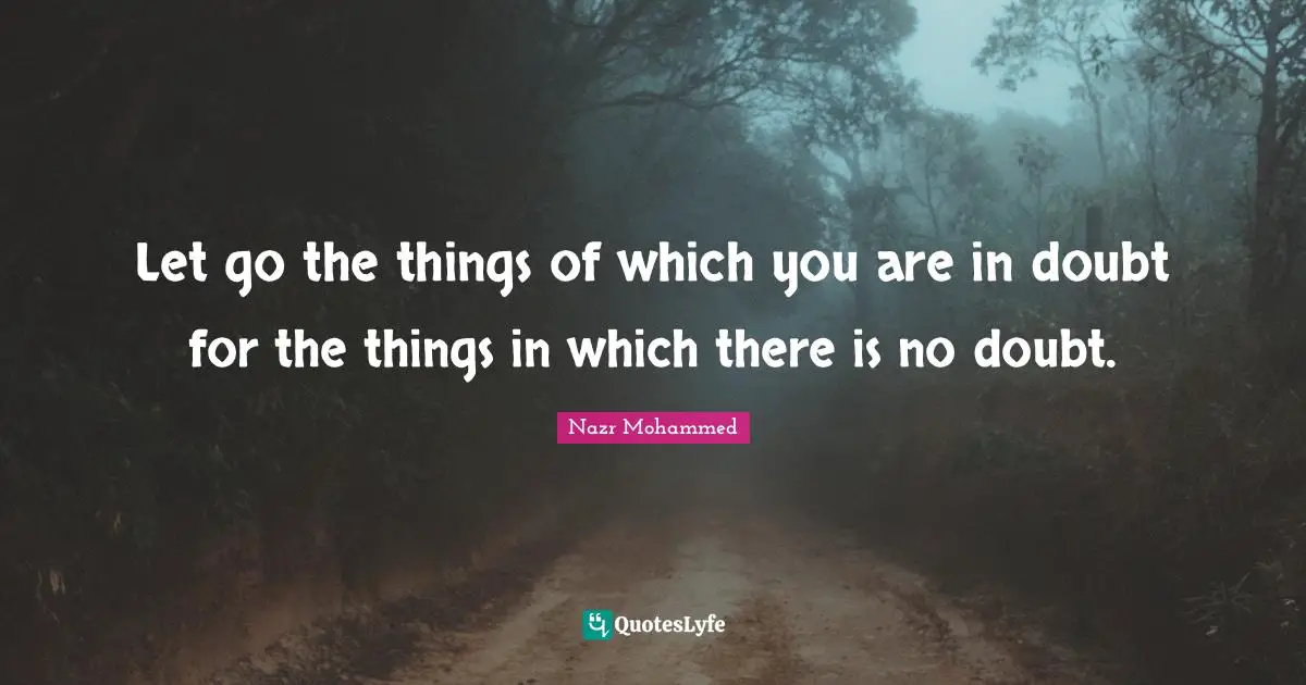 Let go the things of which you are in doubt for the things in which there is no doubt.