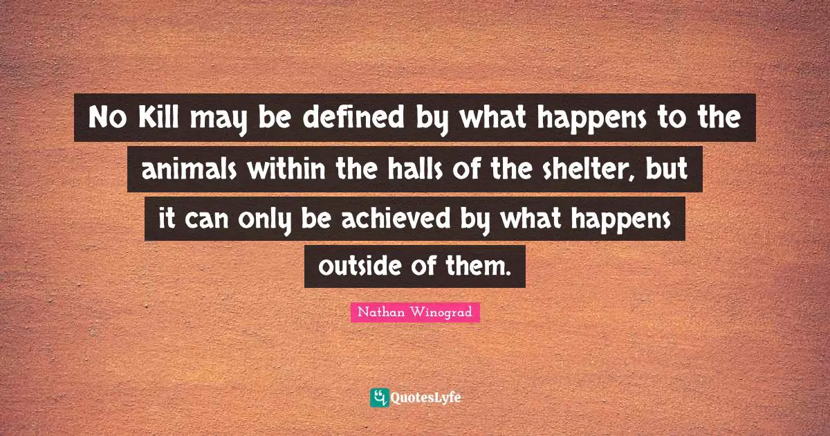 No Kill may be defined by what happens to the animals within the halls of the shelter, but it can only be achieved by what happens outside of them.
