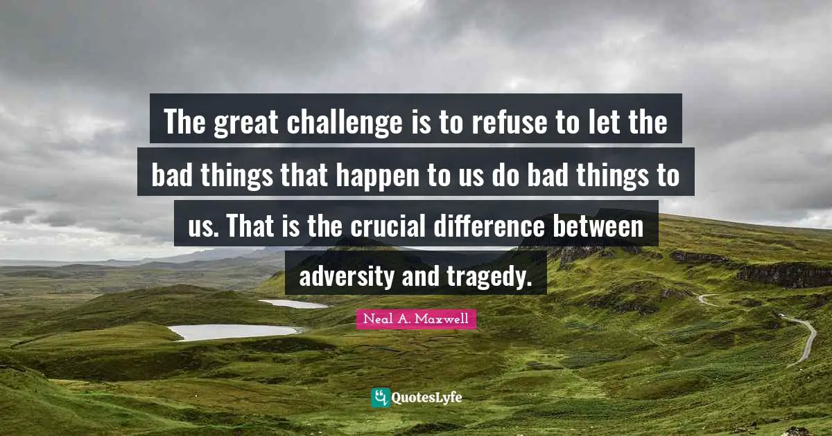 The great challenge is to refuse to let the bad things that happen to us do bad things to us. That is the crucial difference between adversity and tragedy.