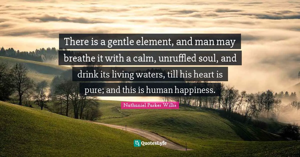 There is a gentle element, and man may breathe it with a calm, unruffled soul, and drink its living waters, till his heart is pure; and this is human happiness.