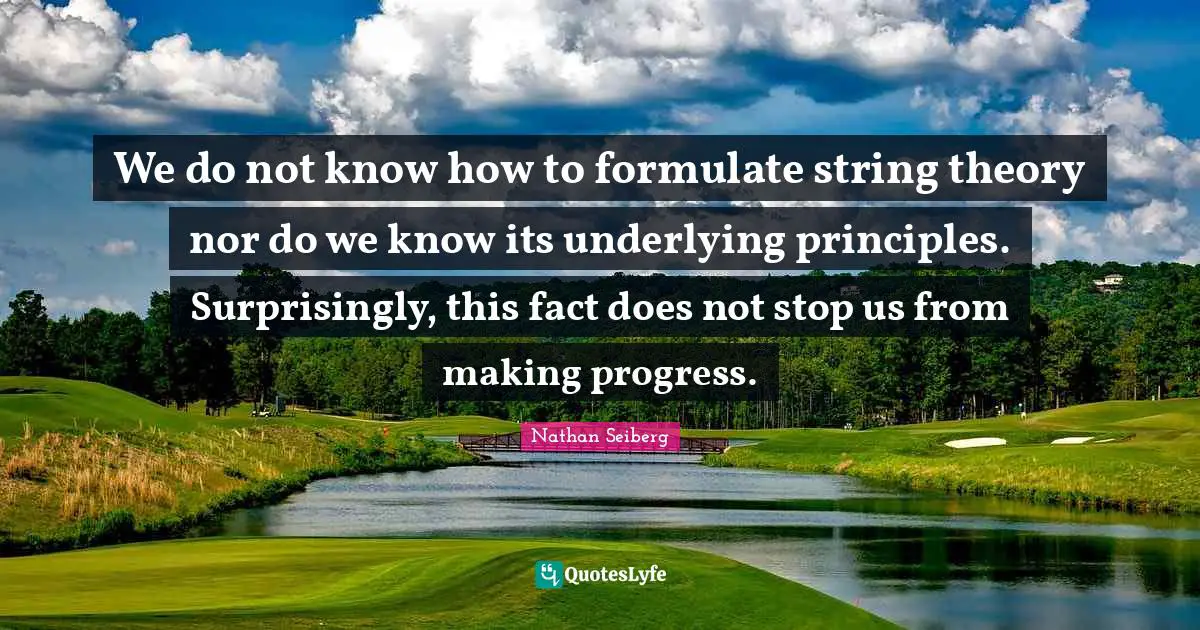 We do not know how to formulate string theory nor do we know its underlying principles. Surprisingly, this fact does not stop us from making progress.