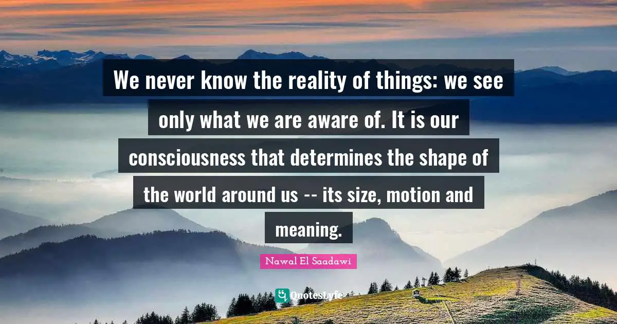 We never know the reality of things: we see only what we are aware of. It is our consciousness that determines the shape of the world around us -- its size, motion and meaning.