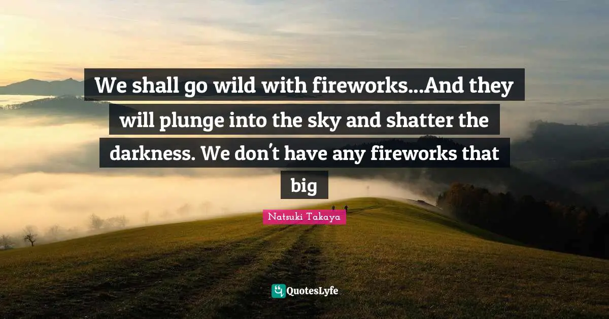 We shall go wild with fireworks...And they will plunge into the sky and shatter the darkness. We don't have any fireworks that big