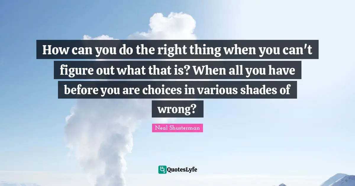How can you do the right thing when you can't figure out what that is? When all you have before you are choices in various shades of wrong?