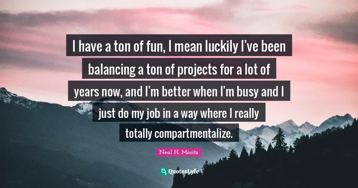 Neal H. Moritz Quotes: "I have a ton of fun, I mean luckily I've been balancing a ton of projects for a lot of years now, and I'm better when I'm busy and I just do my job in a way where I really totally compartmentalize."