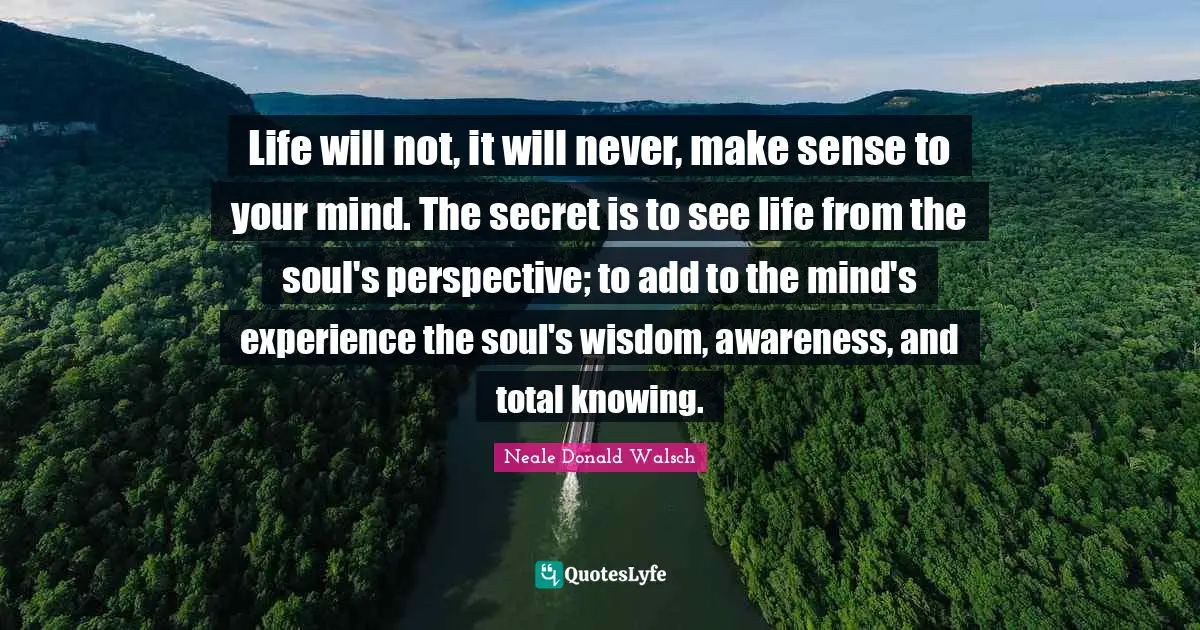 Life will not, it will never, make sense to your mind. The secret is to see life from the soul's perspective; to add to the mind's experience the soul's wisdom, awareness, and total knowing.