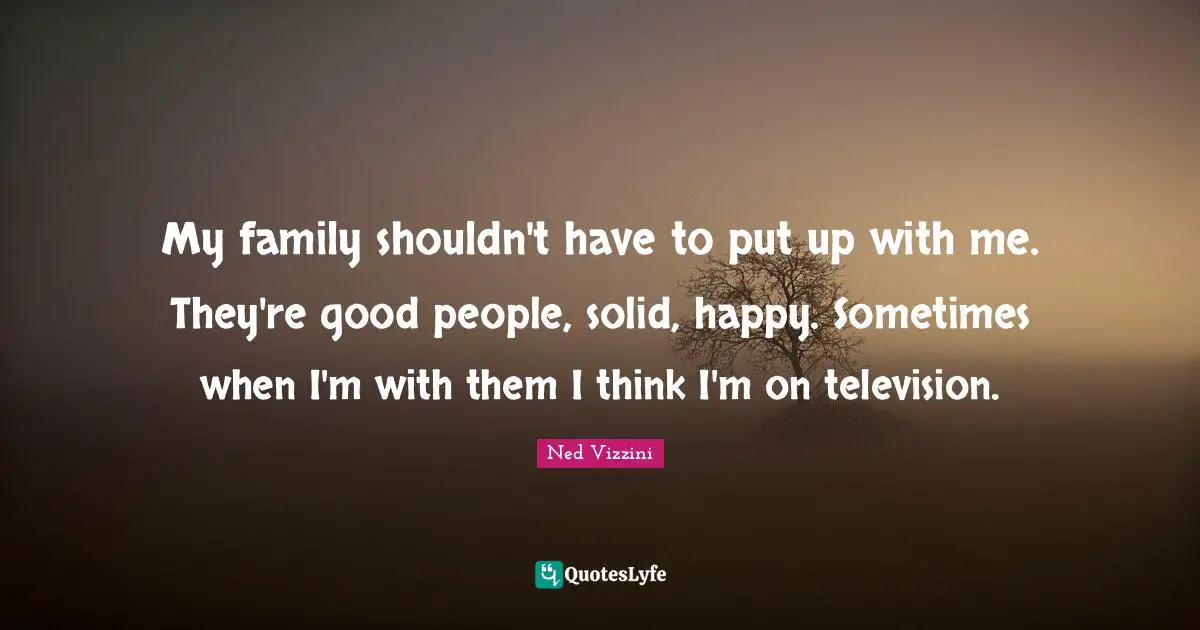 Ned Vizzini Quotes: "My family shouldn't have to put up with me. They're good people, solid, happy. Sometimes when I'm with them I think I'm on television."