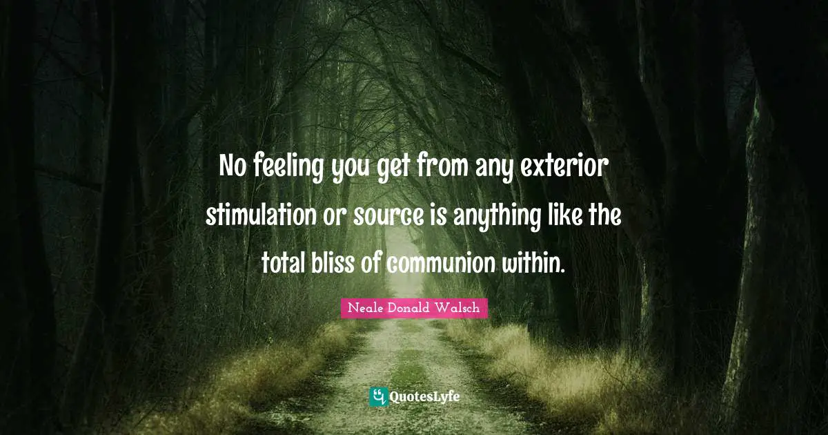No feeling you get from any exterior stimulation or source is anything like the total bliss of communion within.
