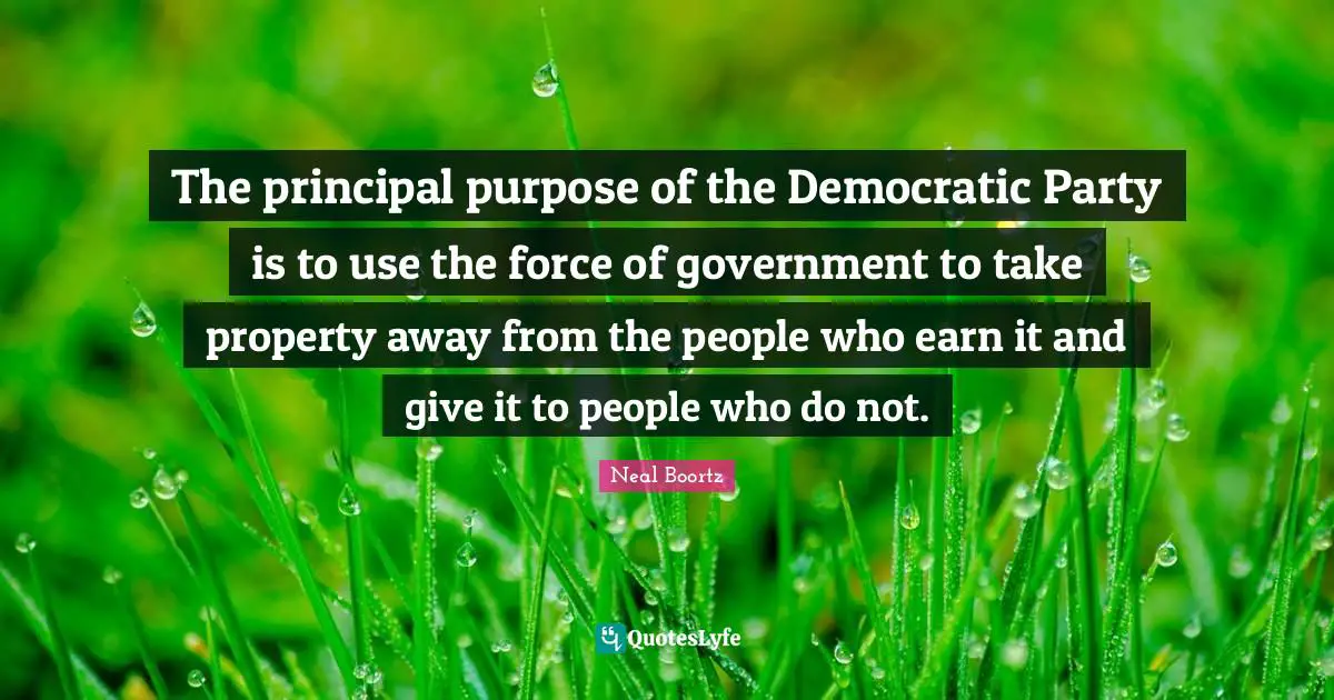 The principal purpose of the Democratic Party is to use the force of government to take property away from the people who earn it and give it to people who do not.