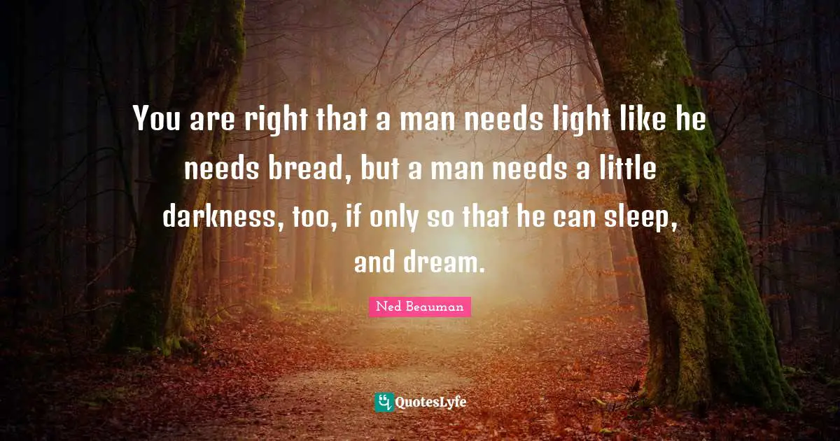 You are right that a man needs light like he needs bread, but a man needs a little darkness, too, if only so that he can sleep, and dream.