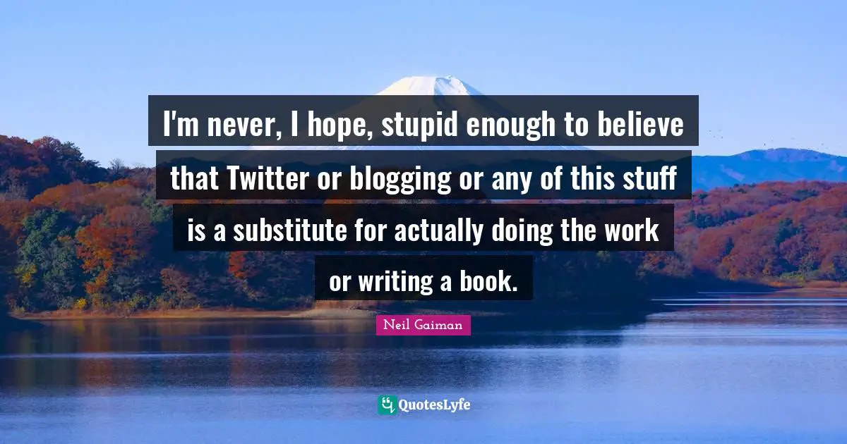 I'm never, I hope, stupid enough to believe that Twitter or blogging or any of this stuff is a substitute for actually doing the work or writing a book.