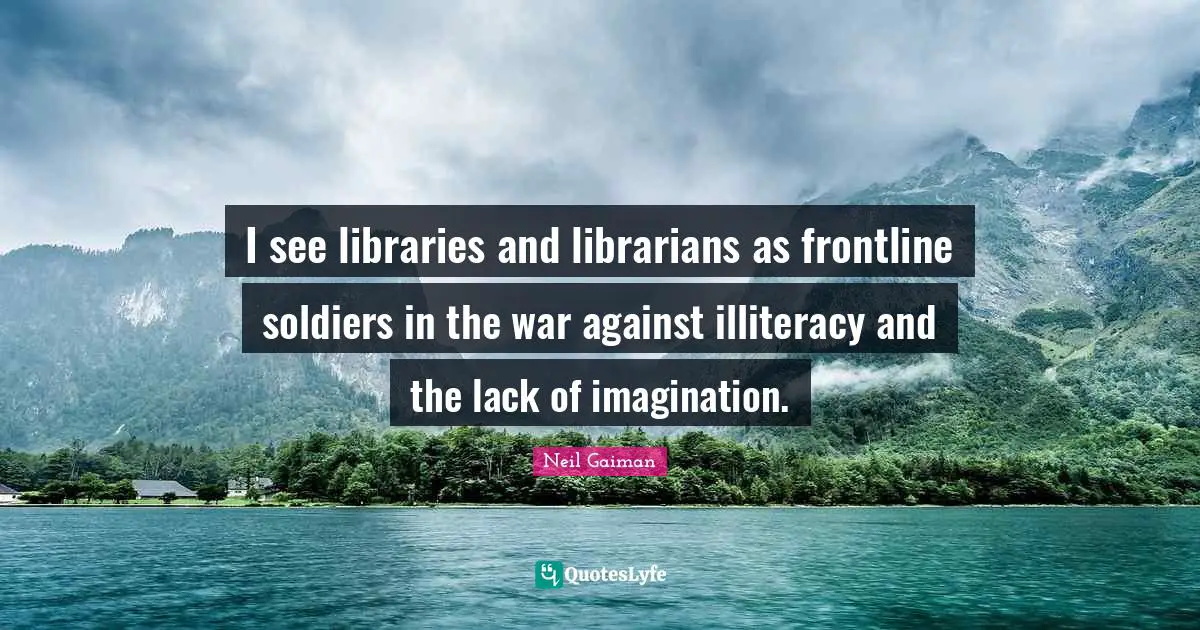 I see libraries and librarians as frontline soldiers in the war against illiteracy and the lack of imagination.