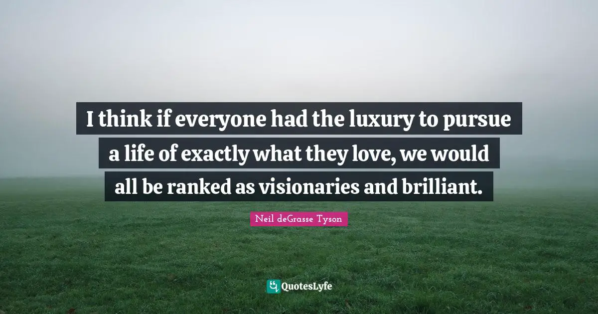 I think if everyone had the luxury to pursue a life of exactly what they love, we would all be ranked as visionaries and brilliant.
