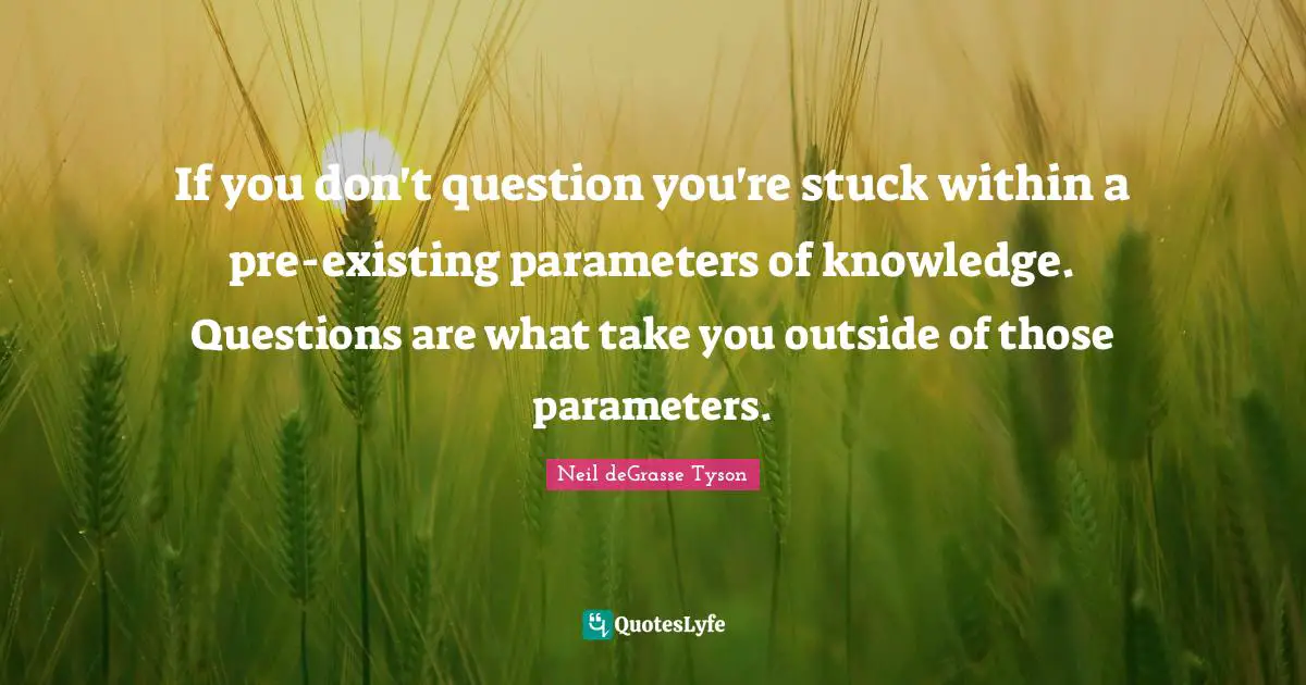 If you don't question you're stuck within a pre-existing parameters of knowledge. Questions are what take you outside of those parameters.