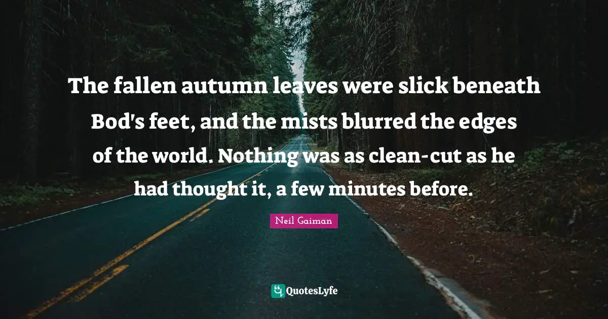 The fallen autumn leaves were slick beneath Bod's feet, and the mists blurred the edges of the world. Nothing was as clean-cut as he had thought it, a few minutes before.