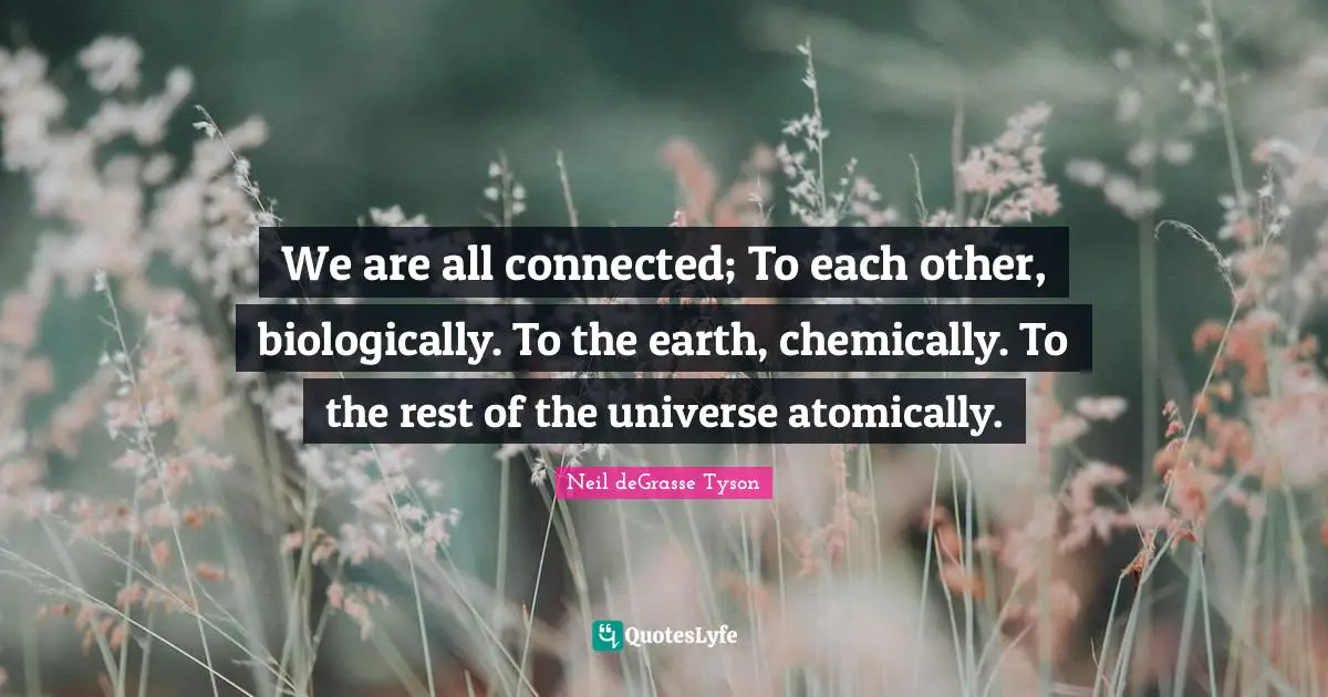 We are all connected; To each other, biologically. To the earth, chemically. To the rest of the universe atomically.