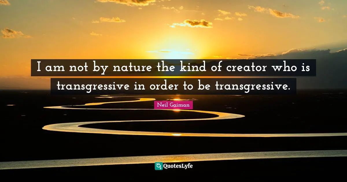 I am not by nature the kind of creator who is transgressive in order to be transgressive.
