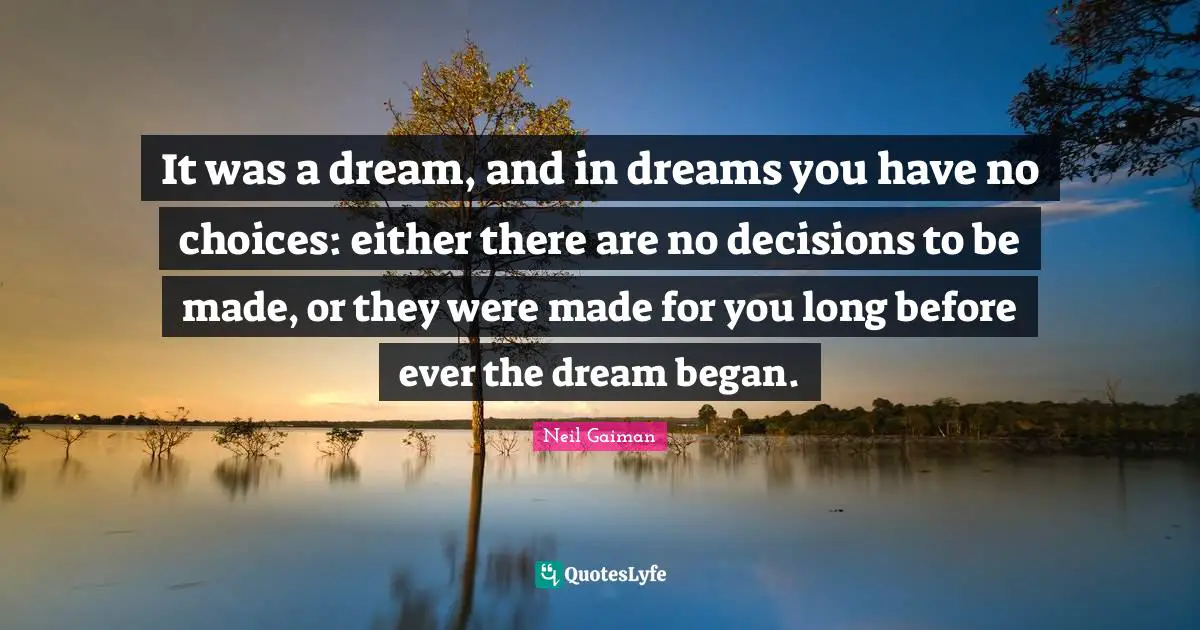 It was a dream, and in dreams you have no choices: either there are no decisions to be made, or they were made for you long before ever the dream began.